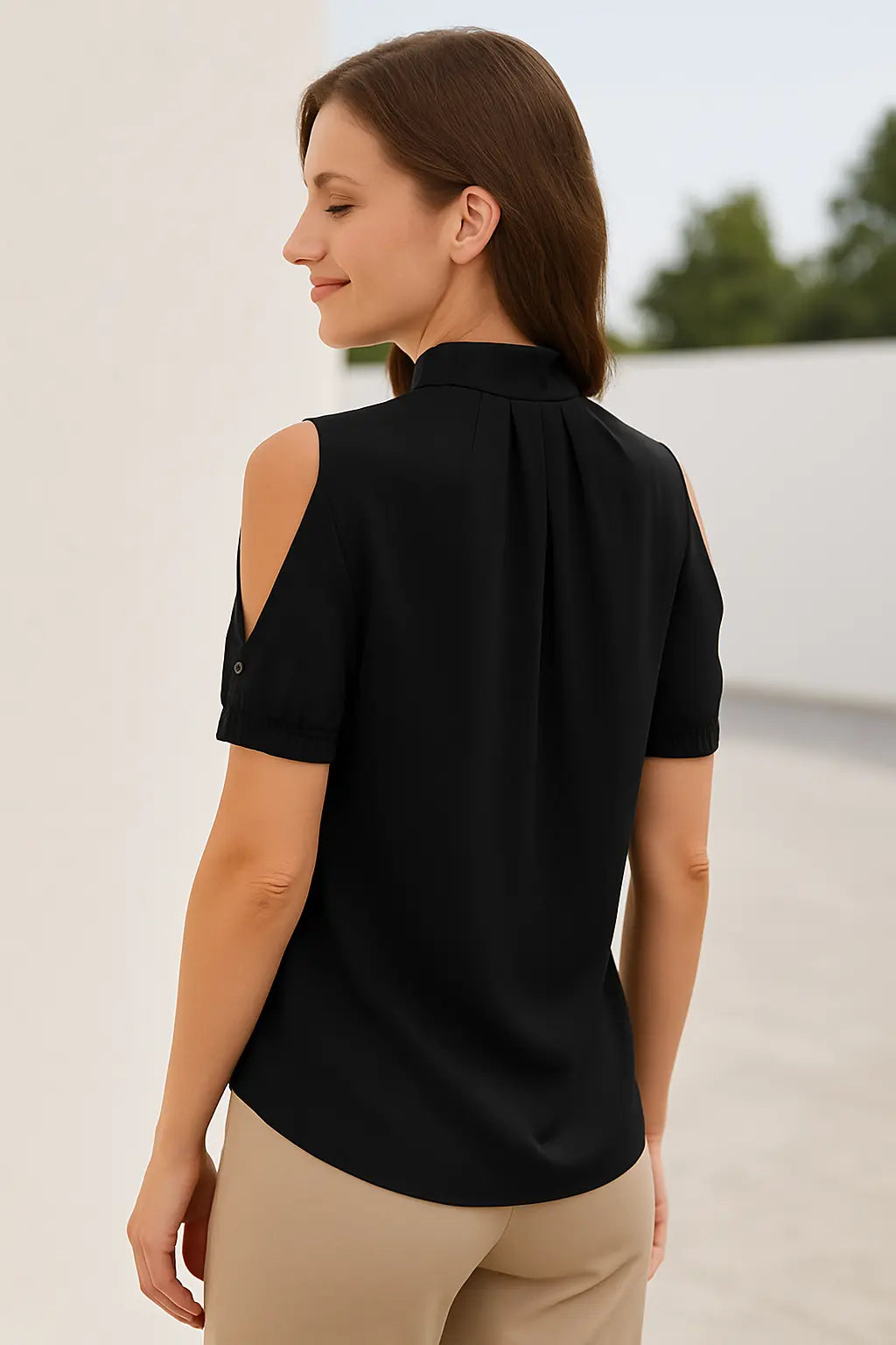 Dames Blouse Off-Shouder, Zomer Casual Korte Mouw Top, Zwart Elegant Kantoor Shirt | VIQA VIQA© NEDERLAND