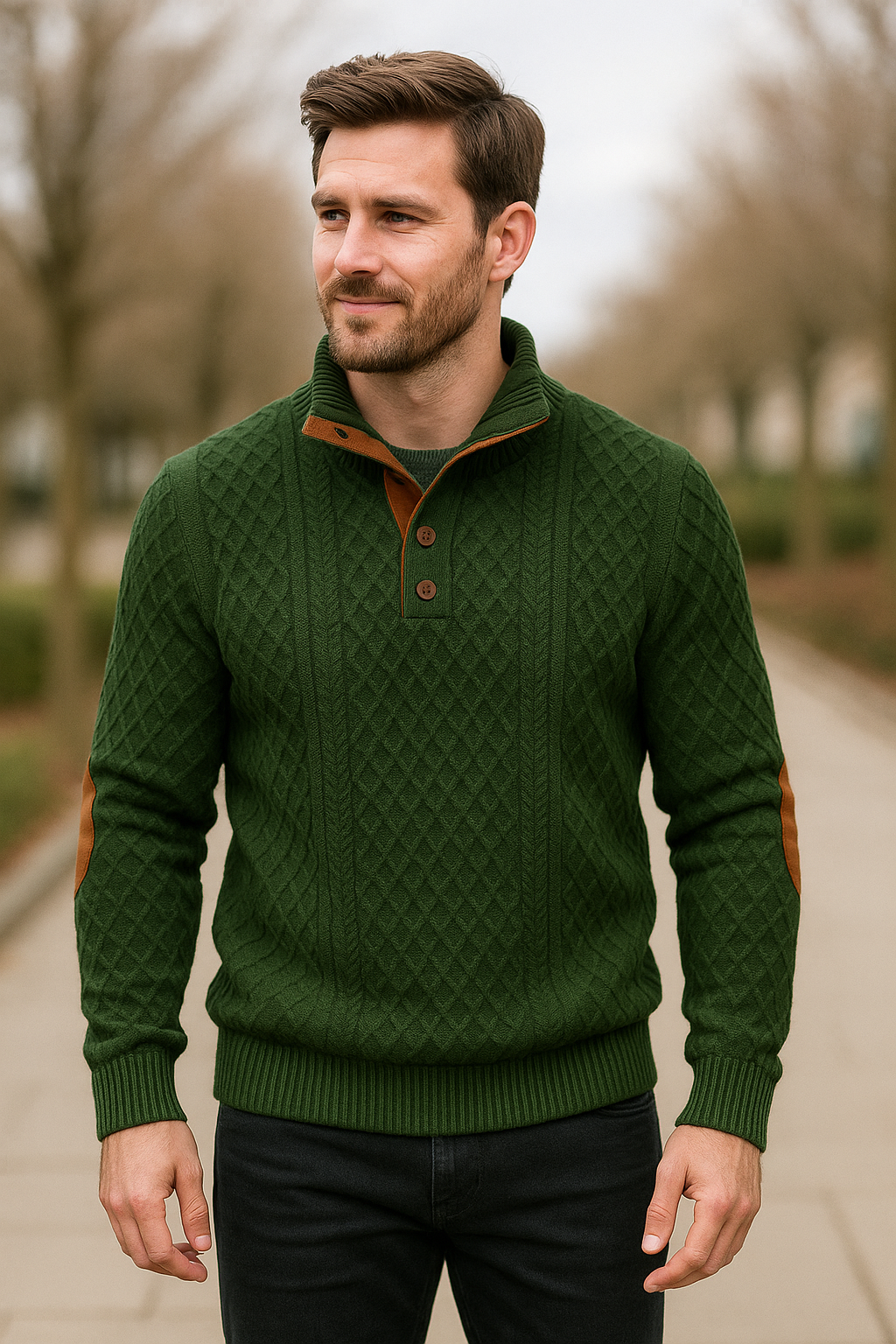 Heren Jacquard Gebreide Trui, Staande Kraag Button-Down, Lange Mouwen Casual Top | VIQA VIQA© NEDERLAND