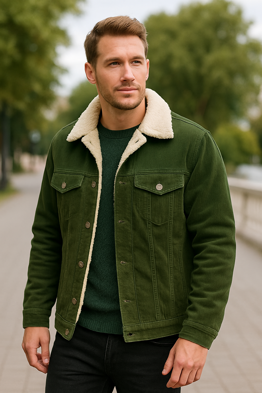 Heren Corduroy Jas, Sherpa Fleece Windjack, Dikke Warme Winterjas Met Meerdere Zakken | VIQA VIQA© NEDERLAND