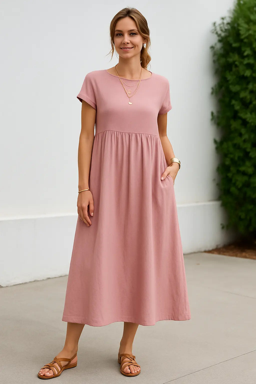 Dames Maxi Jurk, Elegante Korte Mouwen Zomer Lange Jurk Met Zakken | VIQA VIQA© NEDERLAND