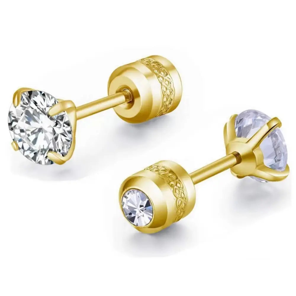 Unisex Roestvrij Staal Kristal Zirkoon Oorstekers VIQA© NEDERLANDGoud-8mm