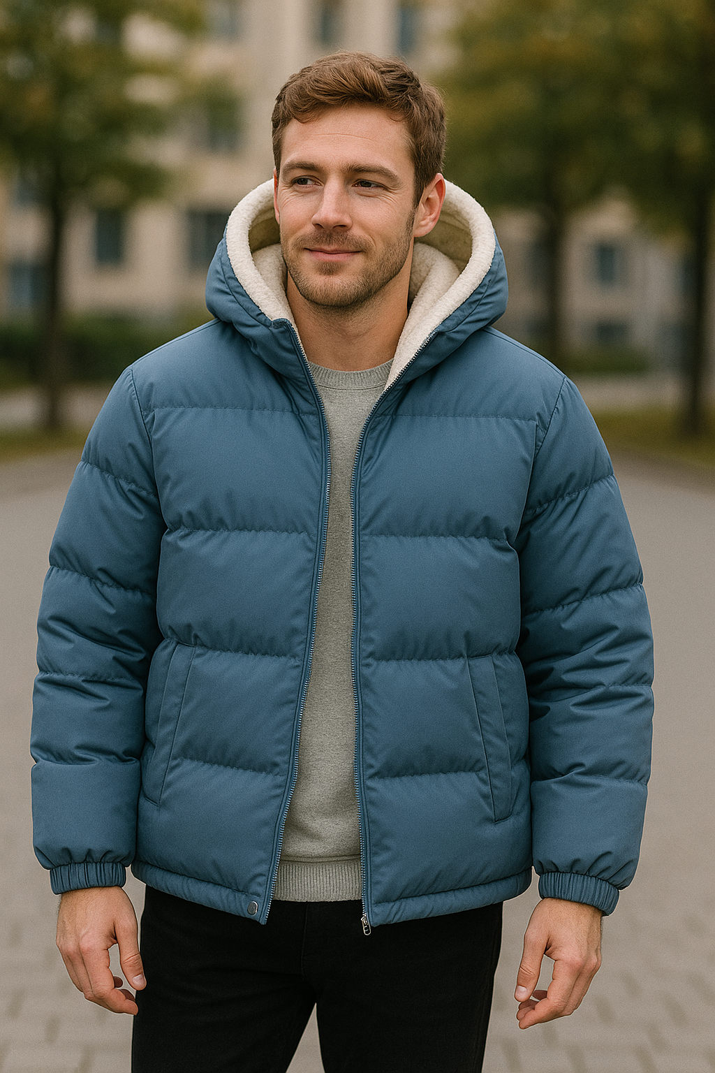 Katoenen gewatteerde herenjas met capuchon van lamswol, dik gevoerde winterjas, modieuze tweedelige stijl | VIQA VIQA© NEDERLAND