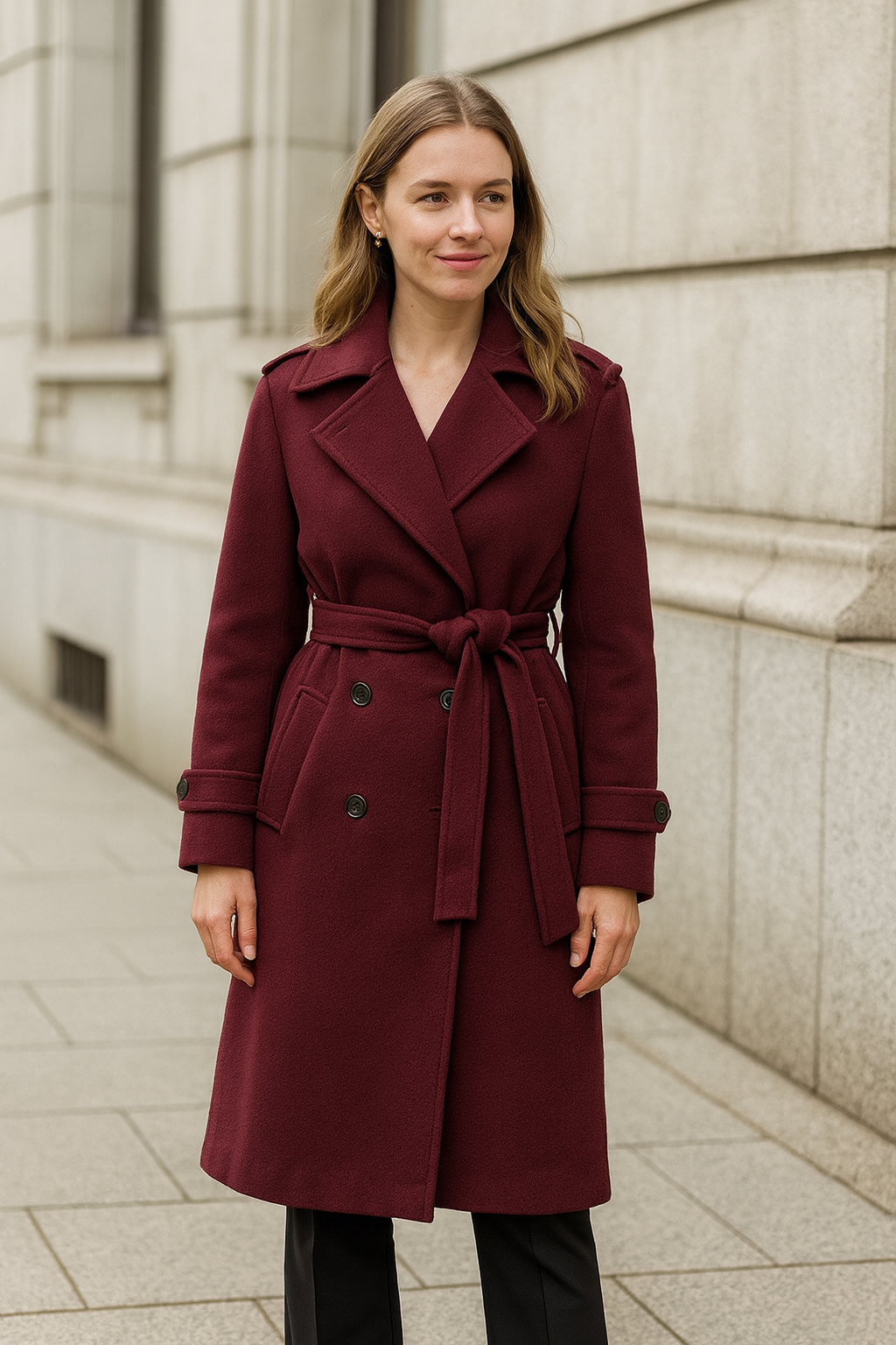 Elegante Bordeauxrode Trenchcoat voor Dames, Dubbel Geknoopt Windjack Met Riem Herfst Outerwear | VIQA VIQA© NEDERLAND