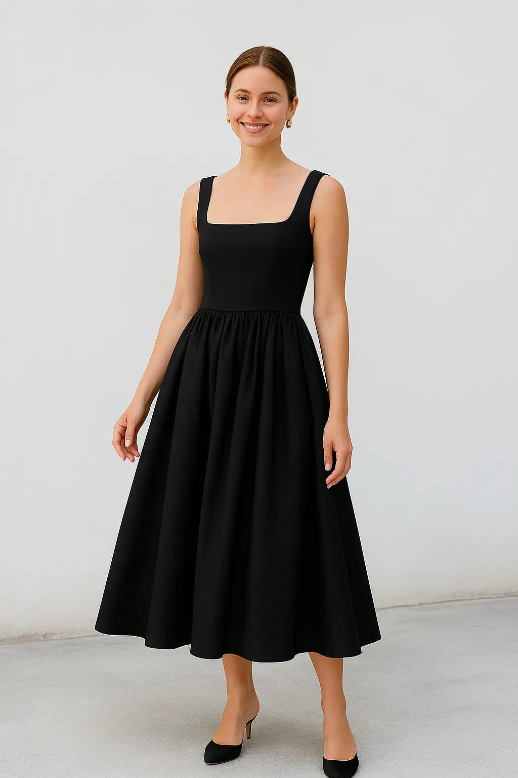 Dames Midi Jurk, Elegante Off-Shoulder Vierkante Hals Hoge Taille Partij Coctail Jurk | VIQA VIQA© NEDERLAND