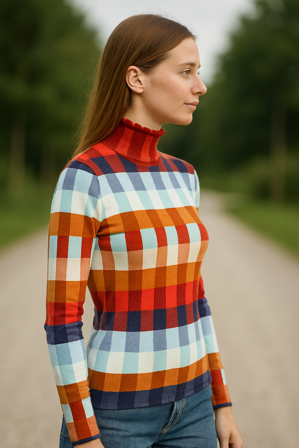 Kleurrijke Geruite Gebreide Trui Voor Dames, Hoge Hals, Slim Pasvorm, Herfst En Winter Pullover | VIQA VIQA© NEDERLAND