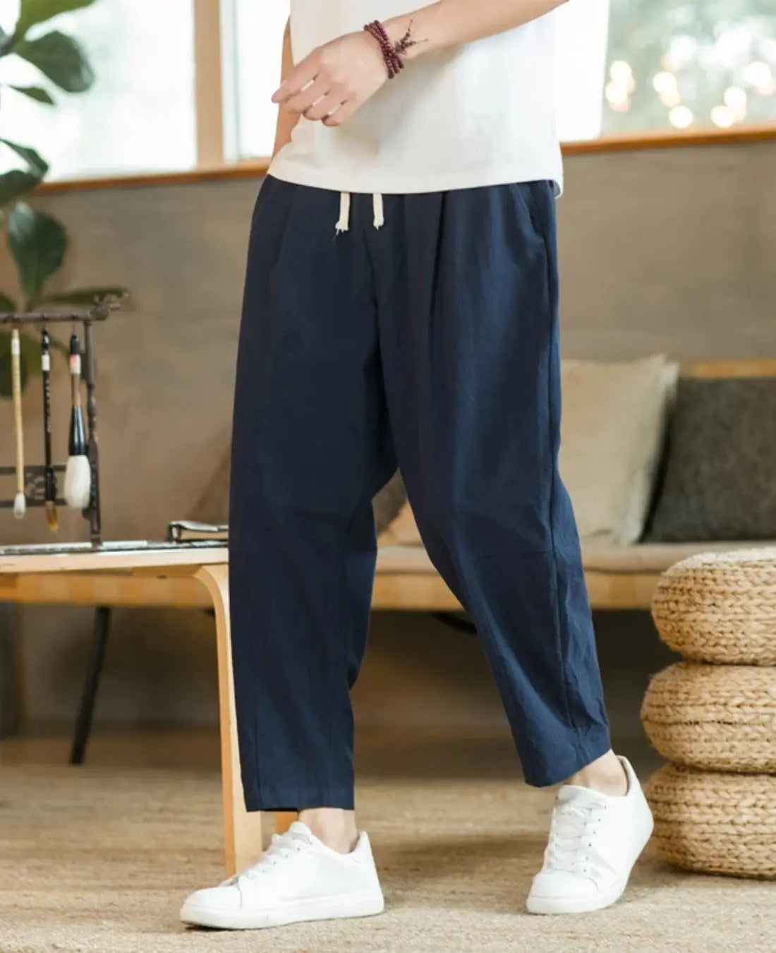 Heren Katoenen Linnen Korte Broek, Ademend Losse Pasvorm, Zomer Koord Casual Broek | VIQA VIQA© NEDERLANDDonkerblauw-2XL