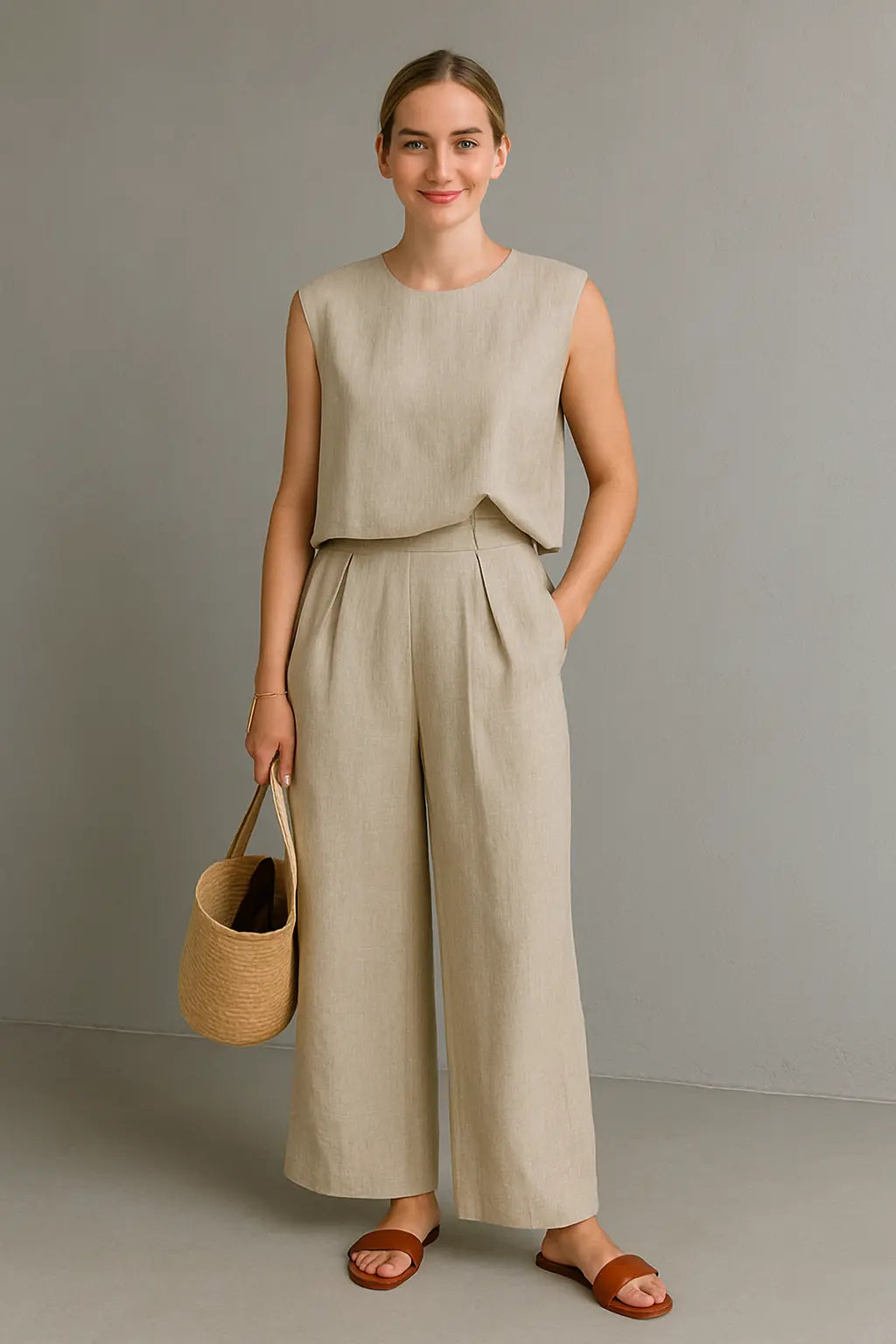 Patricia Dames Zomerse Tweedelige Tanktop En Broek Set VIQA© NEDERLANDBeige-2XL