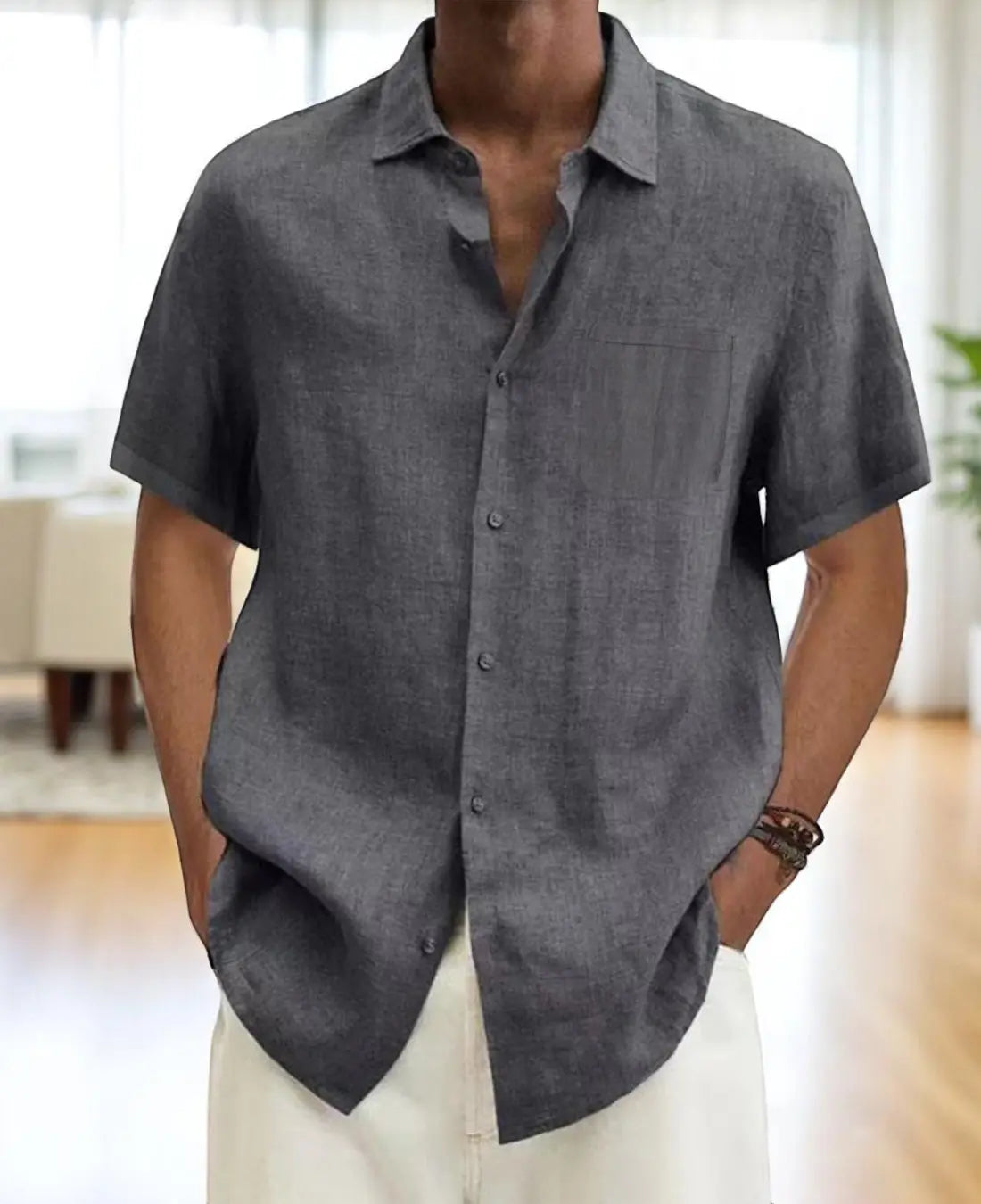 Heren Casual Linnen Zomerpolo Met Korte Mouwen VIQA© NEDERLANDGrijs-2XL