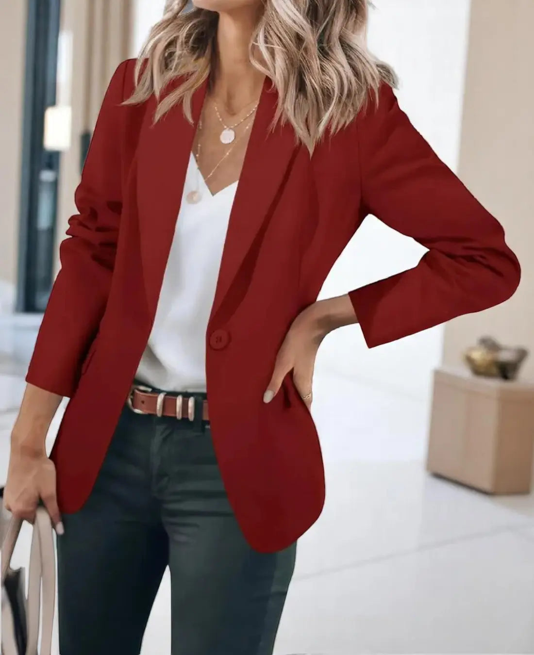 Dames Formele Blazer Met Zakken En Klassieke Revers VIQA© NEDERLANDRood-2XL