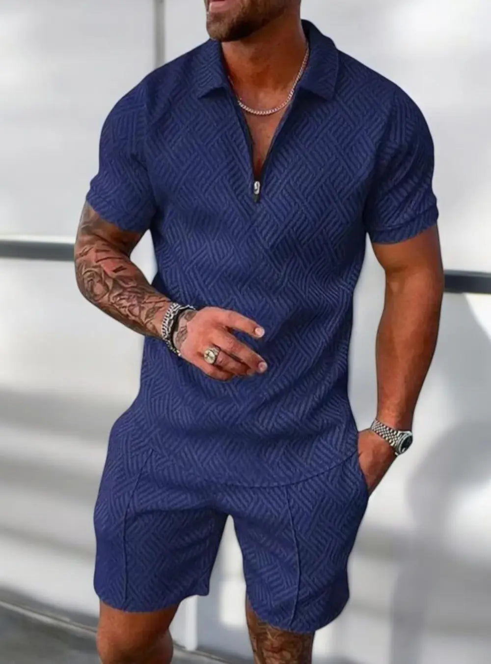 Jimmie Heren Zomer Overhemd En Broek Set VIQA© NEDERLANDBlauw-XL