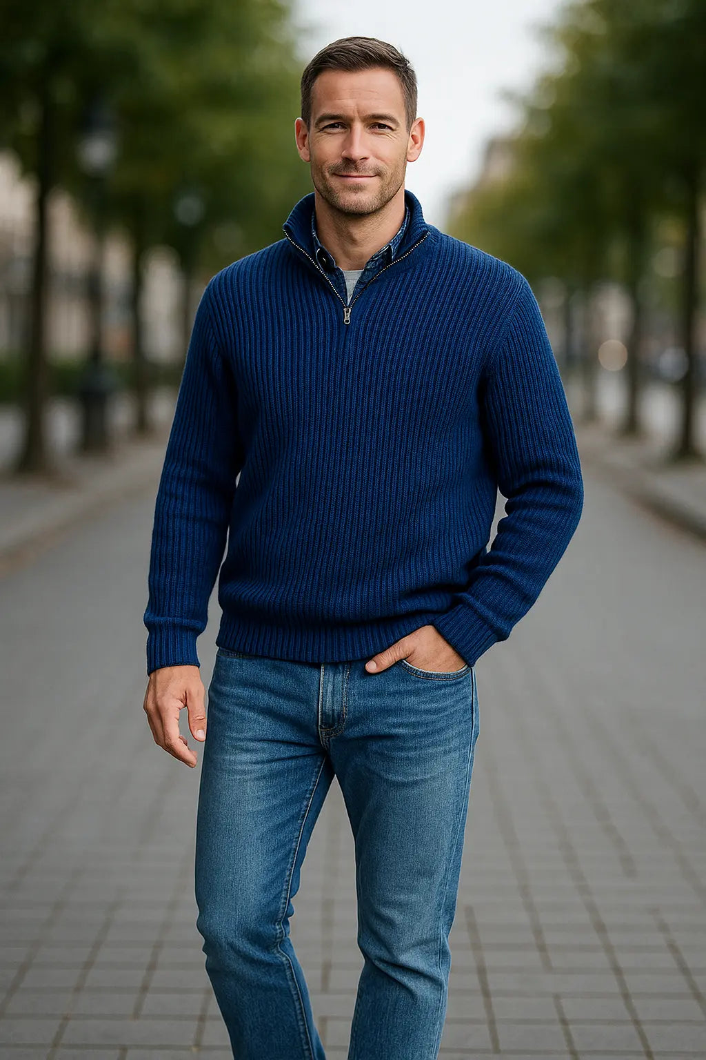 Heren Trui Met Ritskraag, Retro Losvallende Gebreide Trui, Comfortabele Casual Trui Voor Herfst En Winter | VIQA VIQA© NEDERLAND