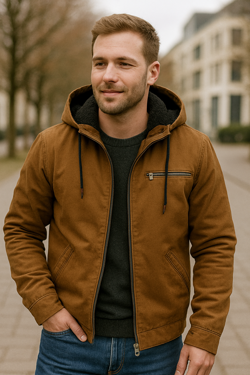Heren Casual Hooded Jacket, Fleece gevoerde rits jas met zakken, Winter Outdoor Warm Bovenkleding | VIQA VIQA© NEDERLAND