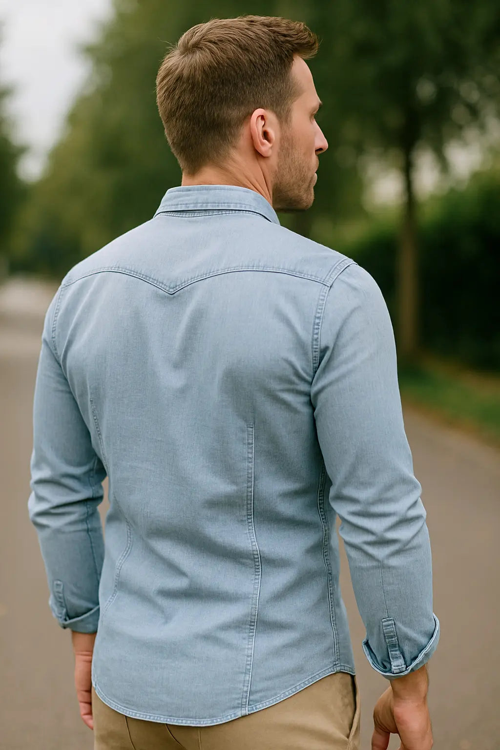 Heren Denim Shirt, Vintage Slim Fit Lange Mouwen Knoop Omhoog, Casual Kapel Top | VIQA VIQA© NEDERLAND