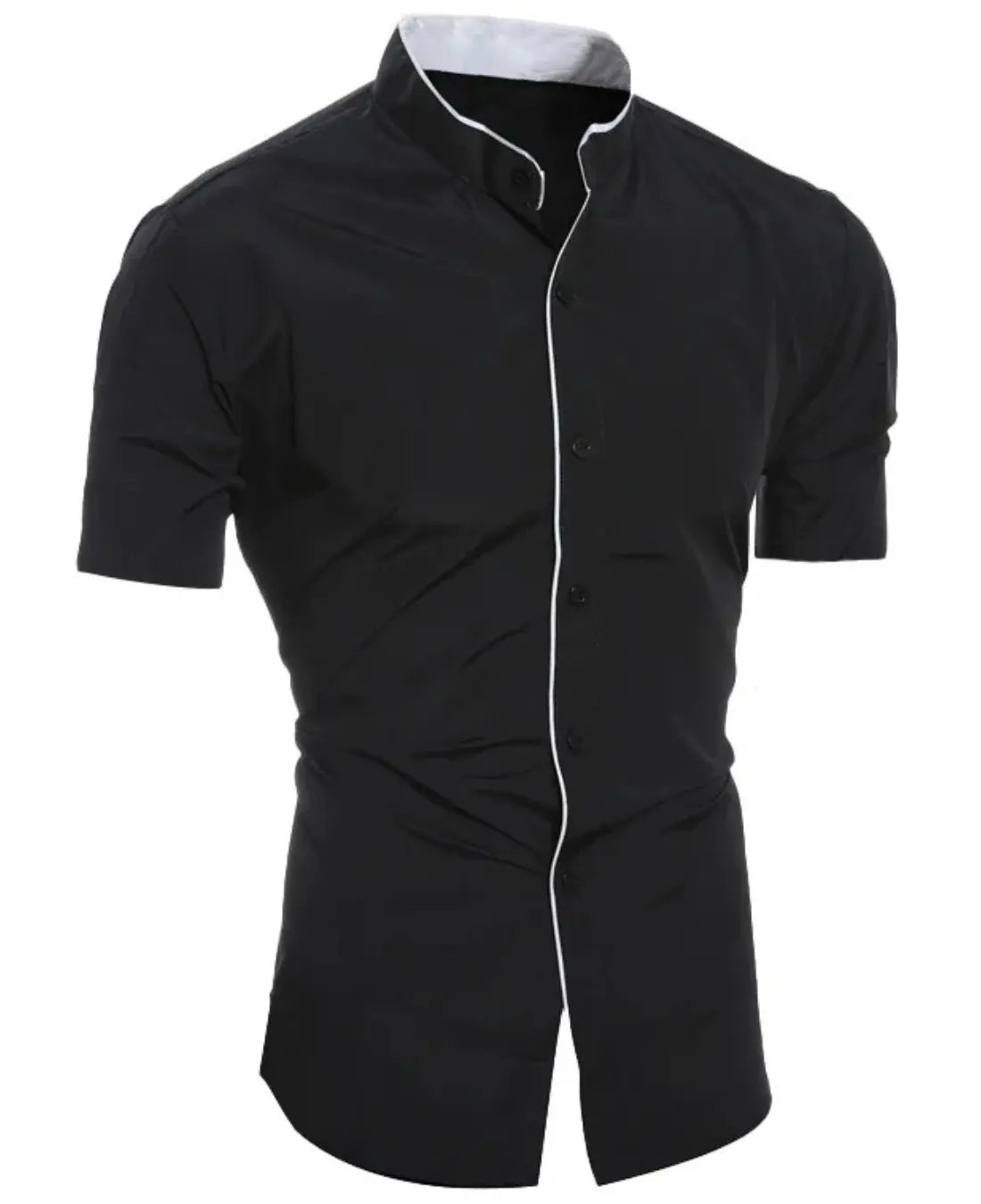 Heren Overhemd Met Korte Mouwen, Slim Fit Casual Staande Kraag, Lichtgewicht En Ademende Top | VIQA VIQA© NEDERLANDZwart-2XL