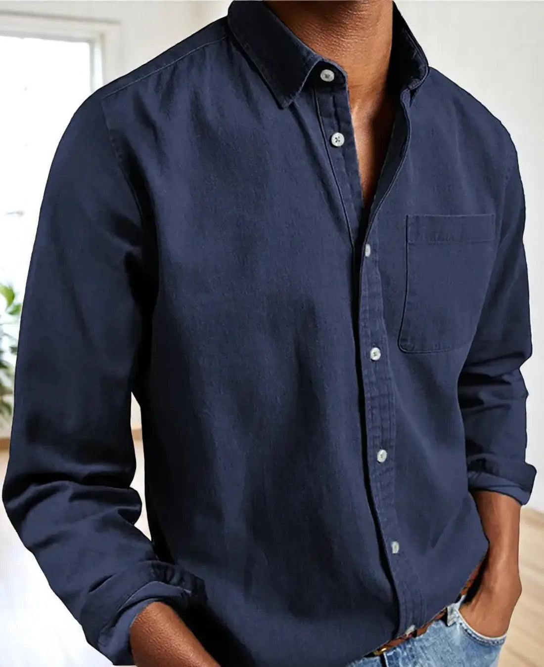 Heren Casual Linen Comfort Zomershirt Met Lange Mouwen VIQA© NEDERLANDDonkerblauw-2XL