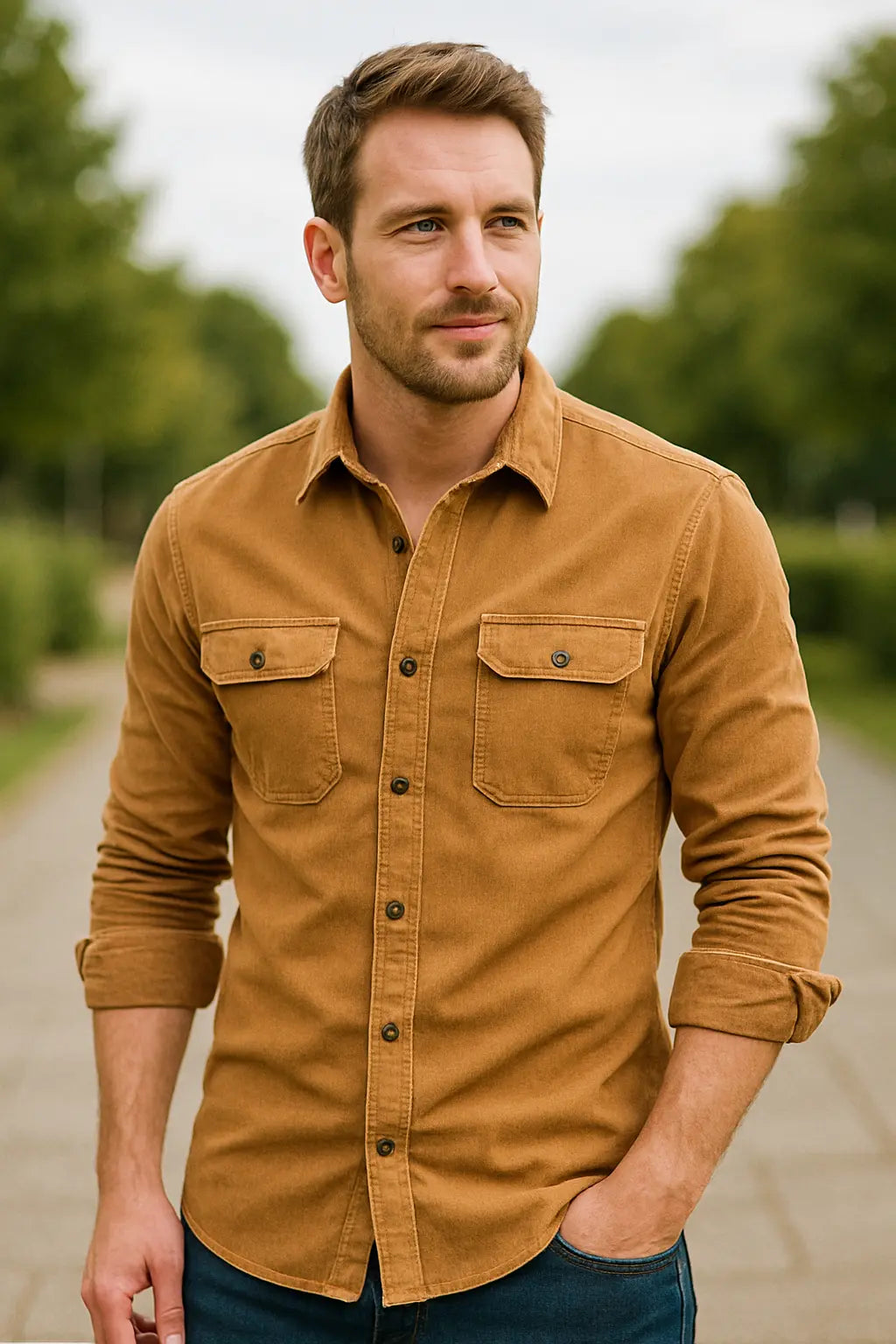 Heren Corduroy Overhemd, Lange Mouw Slim Pasvorm, Effen Kleur Zakelijk Casual Wear | VIQA VIQA© NEDERLAND