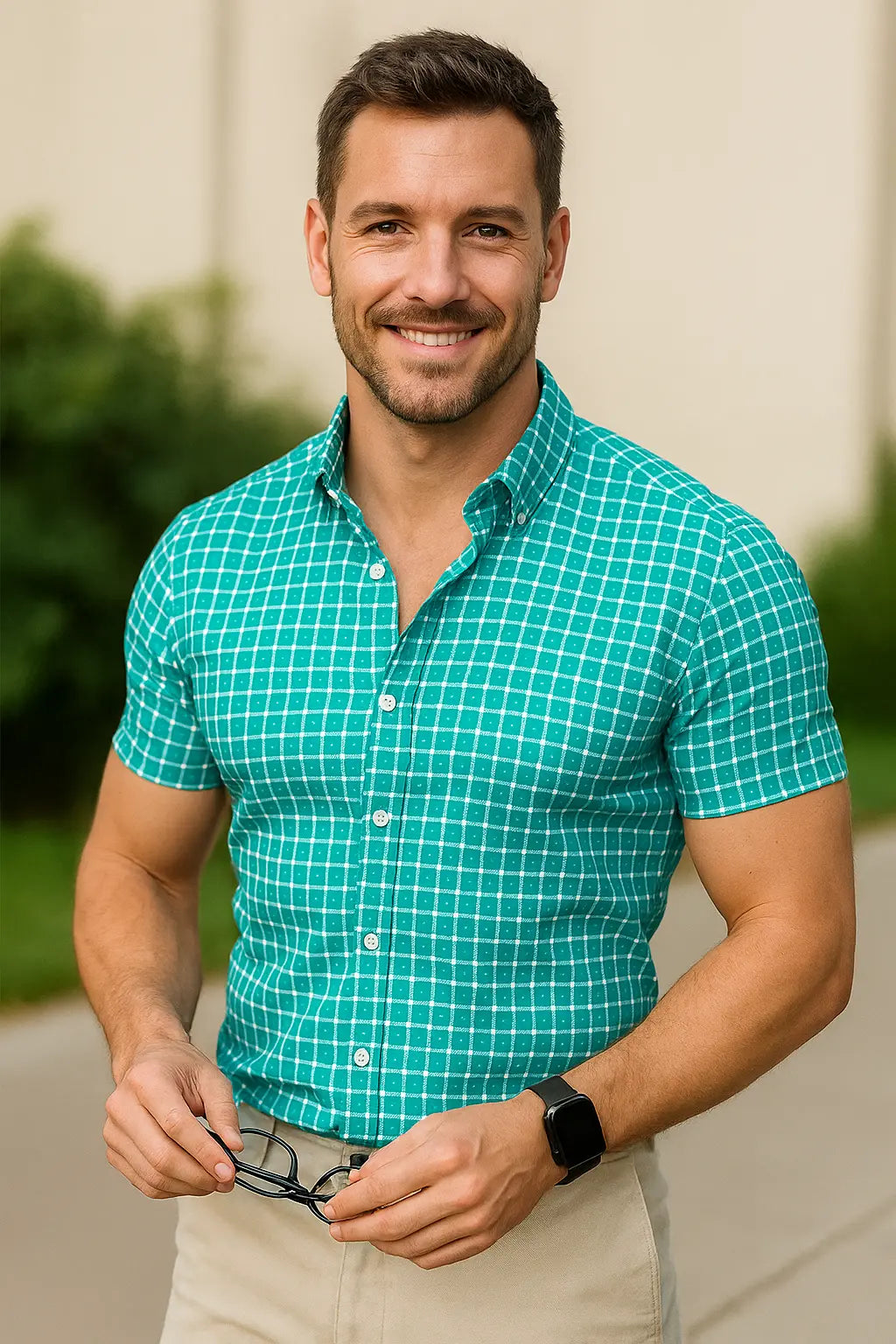 Heren Zomer Geruit Shirt, Korte Mouwen Casual Knop Omhoog, Lichtgewicht Mode Top | VIQA VIQA© NEDERLAND