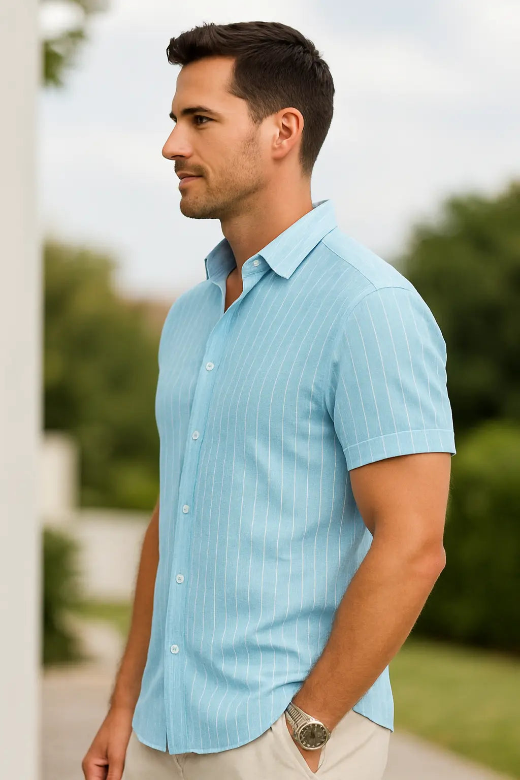 Heren Gestreept Shirt, Korte Mouwen, Losse Pasvorm, Casual Veelkleurige Zomertop | VIQA VIQA© NEDERLAND