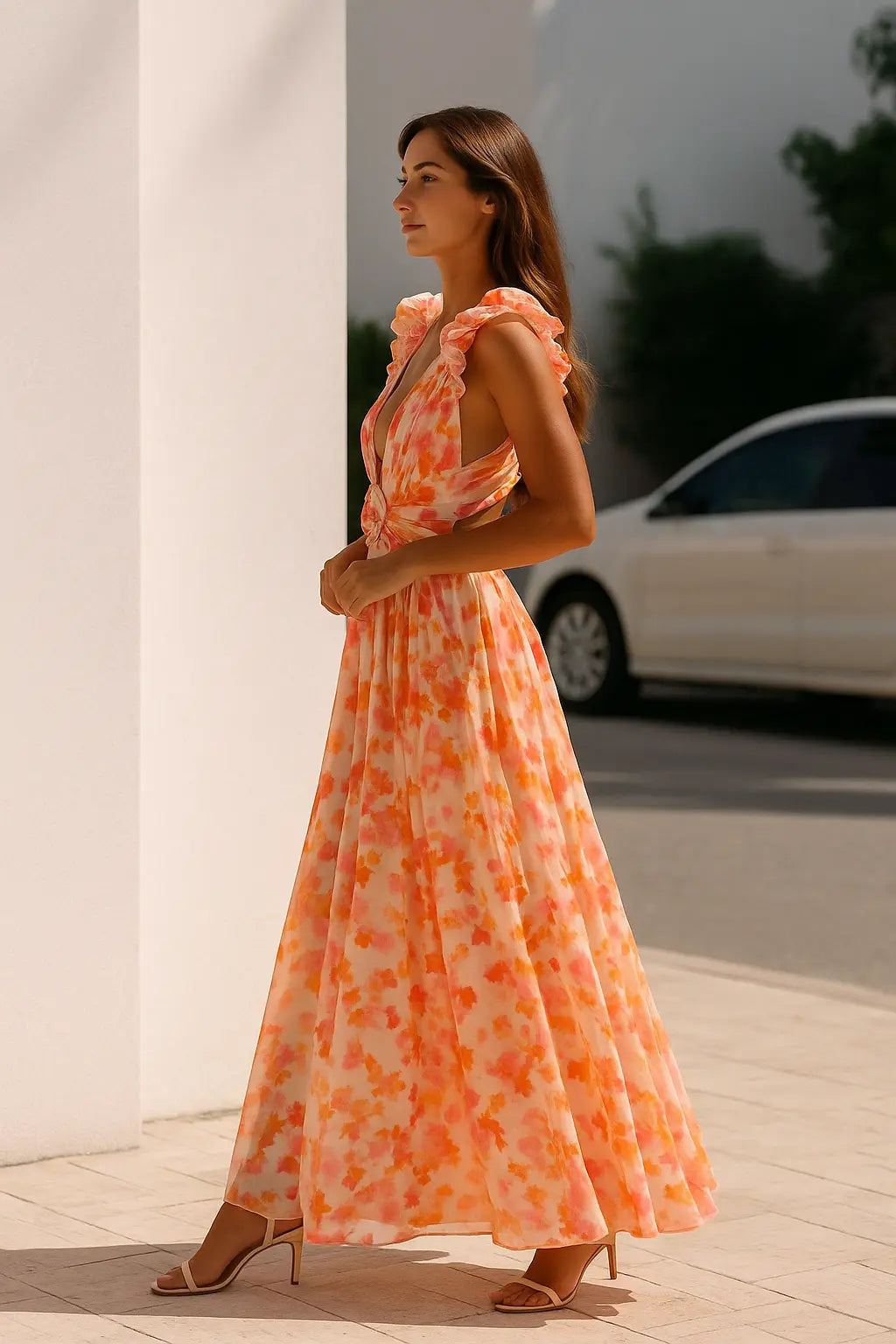 Dames Sexy Bloemige Maxi Jurk, Zomer V-Hals Rugloze Geruffelde Slanke Pasvorm Vakantie Jurk | VIQA VIQA© NEDERLAND