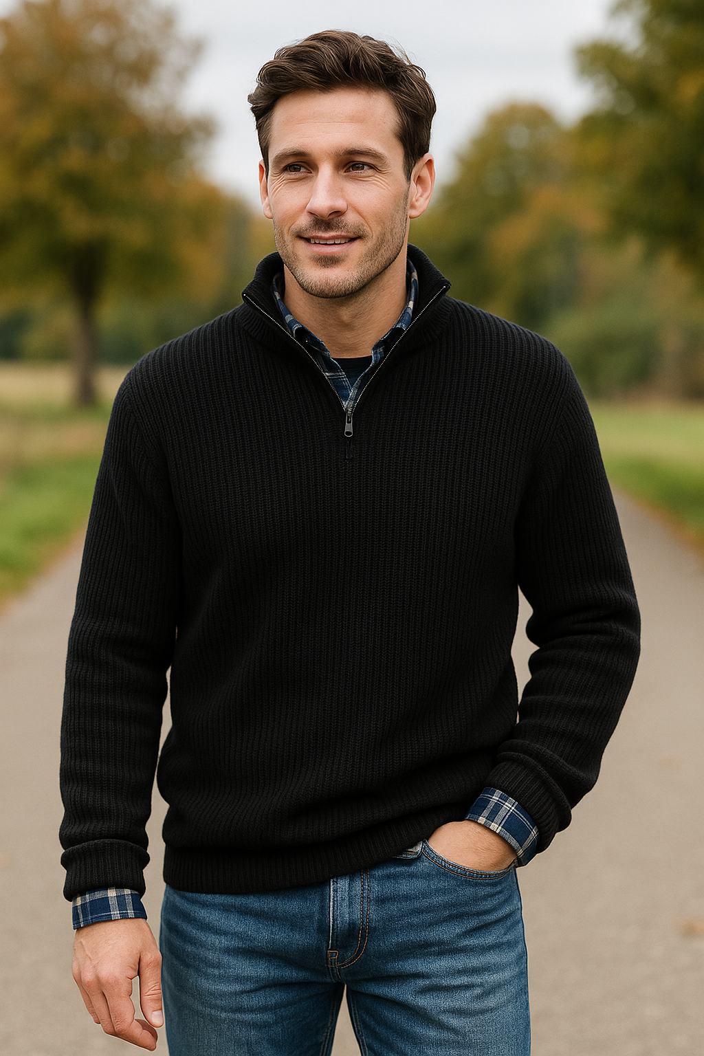 Heren V-hals Halve Rits Trui, Casual Losse Gebreide Pullover voor Herfst Winter Outdoor Werk | VIQA VIQA© NEDERLAND