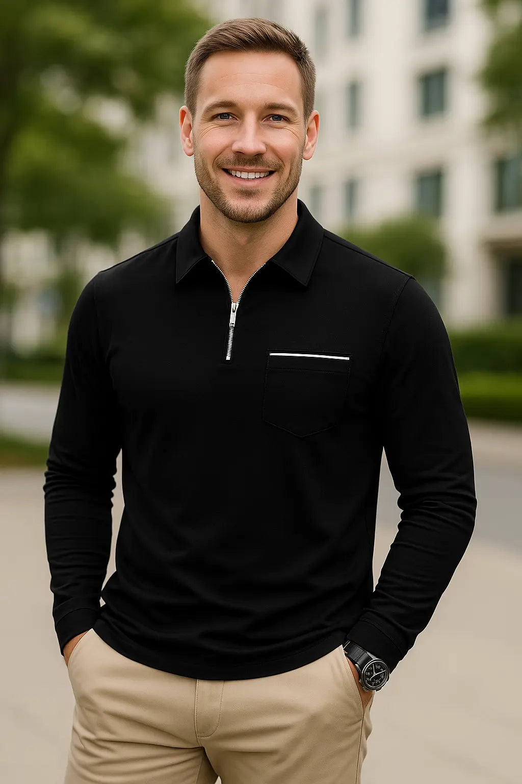 Heren Lange Mouwen Poloshirt, Hoge Kwaliteit Business Casual Kap Met Zak, Lente Herfst Slijtage | VIQA VIQA© NEDERLAND