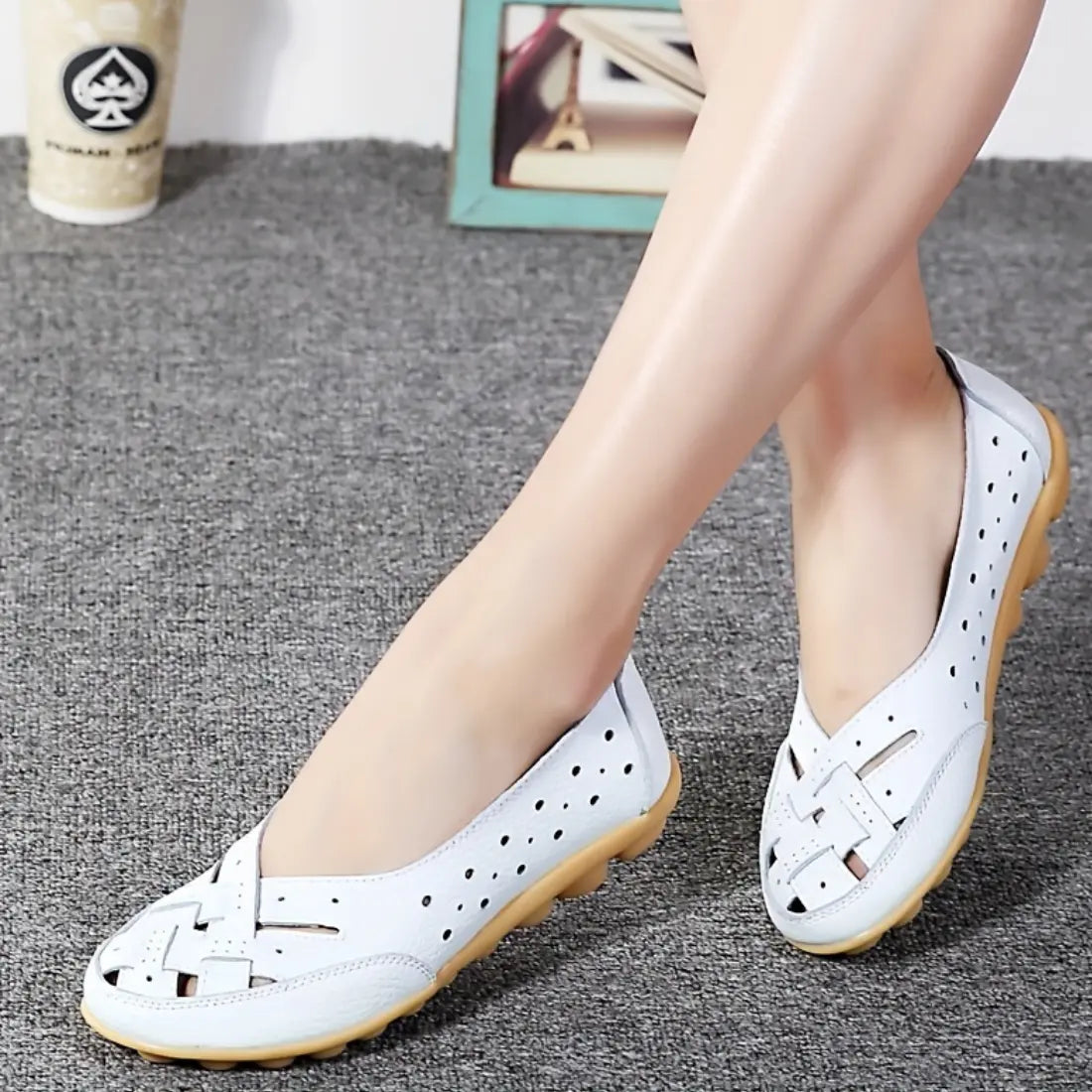 Dames Leren Loafers, Slip-On Flats, Ademend Casual Schoenen Voor Zomer | VIQA VIQA© NEDERLANDWit / 43