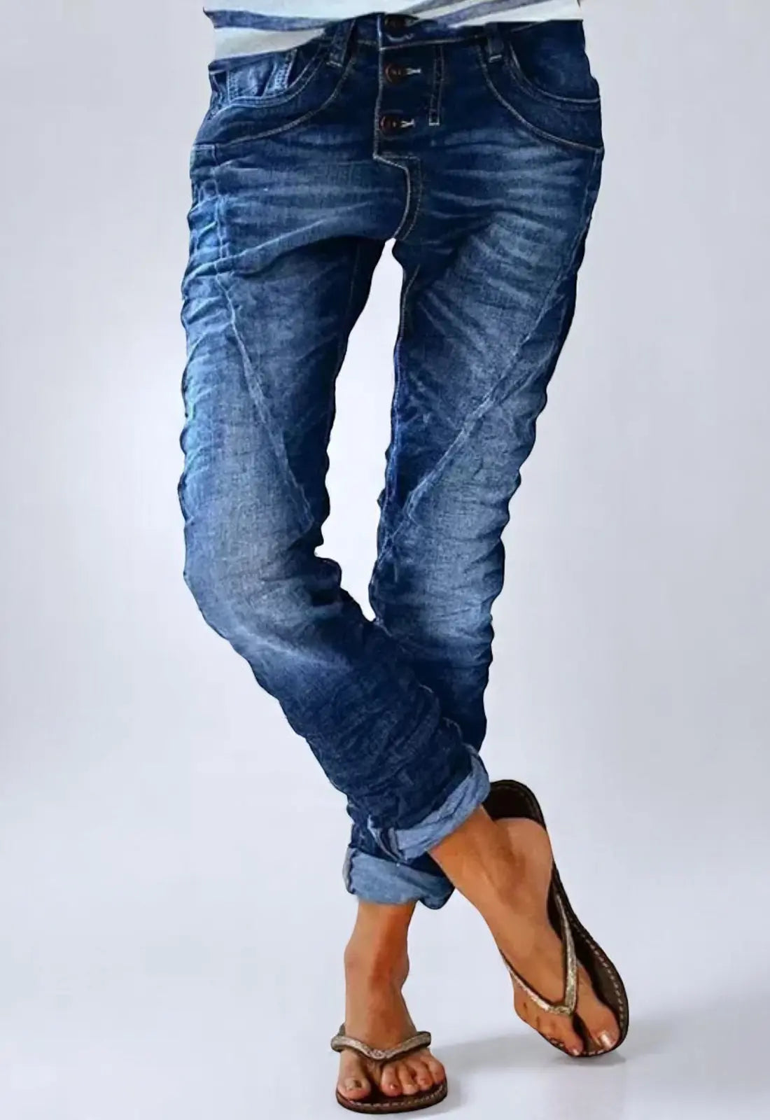 Dames Denim Jeans Met Hoge Taille VIQA© NEDERLANDDonkerblauw-2XL