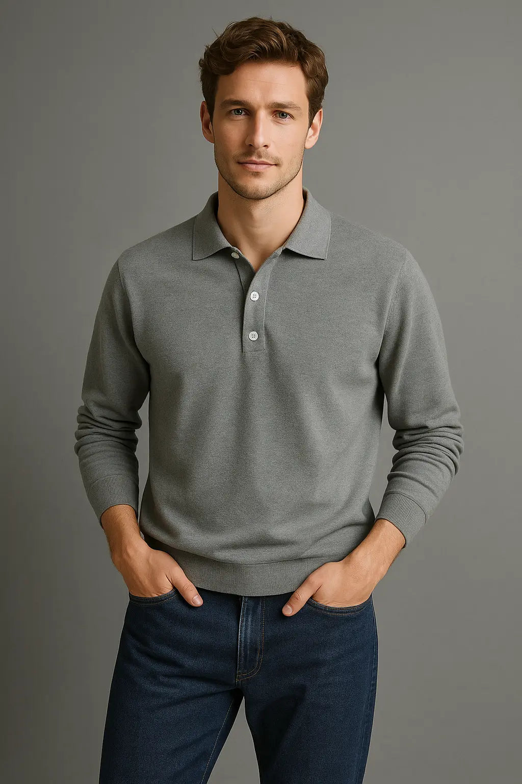 Darren Heren Zomerpolo Met Lange Mouwen VIQA© NEDERLANDGrijs-2XL