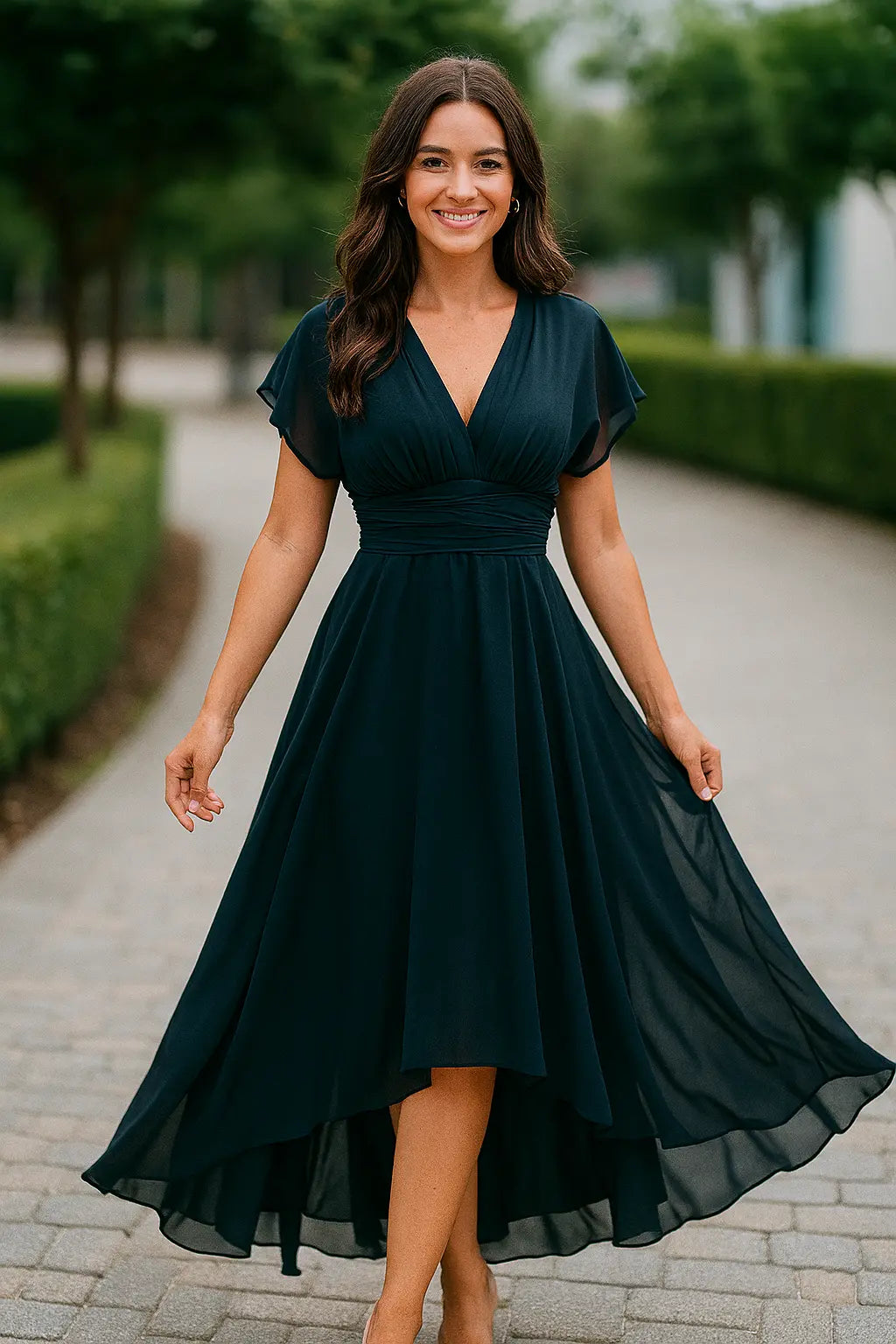 Dames Lange Zomerjurk, Chiffon V-Hals Hoge Taille Los Fit Maxi Dress, Elegant Fashion | VIQA VIQA© NEDERLAND