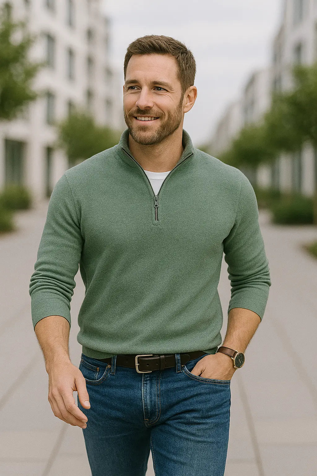 Heren Winter Trui, Halve Rits V-Hals Sweater, Effen Kleur Slim Pasvorm Lange Mouwen Sweatshirt | VIQA VIQA© NEDERLAND