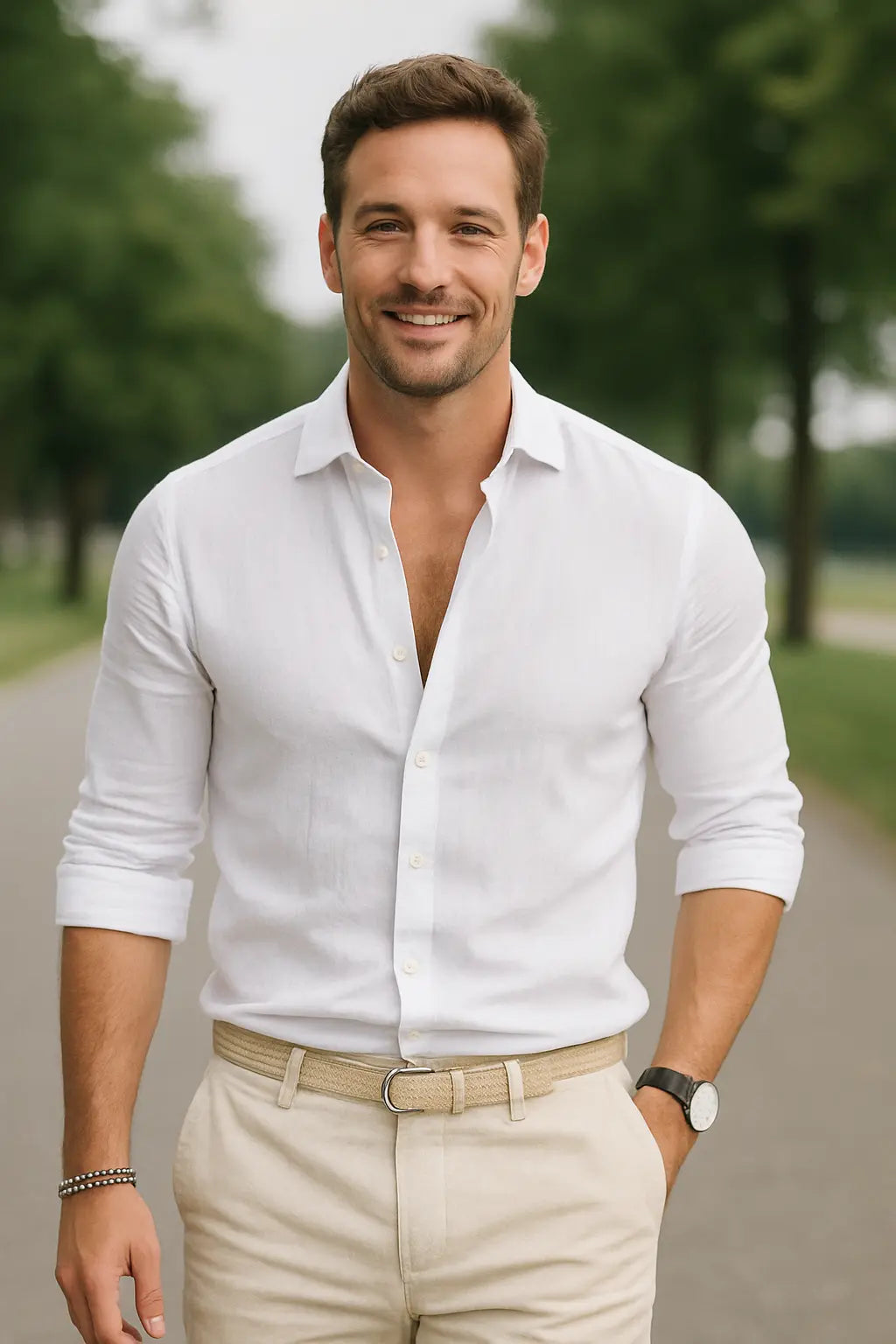 Heren Katoenen Linnen Shirt, Lange Mouwen Casual Revers Met Knoopsluiting, Lichtgewicht Ademend Vest VIQA VIQA© NEDERLAND