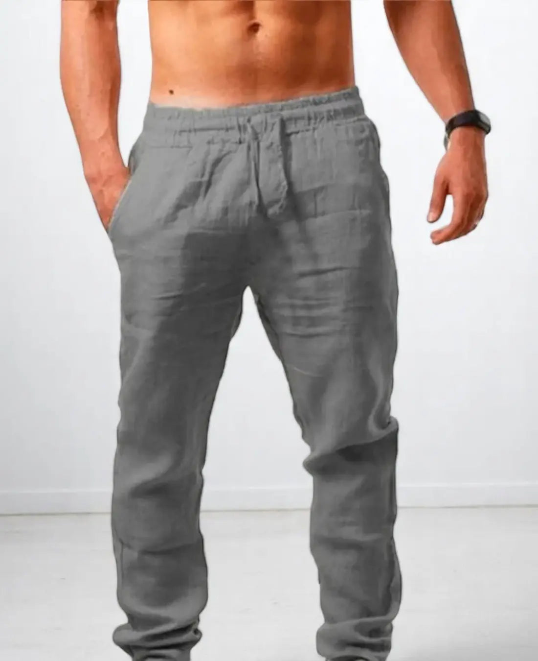 Heren Zomerbroek Katoen Linnen, Lichtgewicht Los Pasvorm, Casual Effen Kleur Broek | VIQA VIQA© NEDERLANDGrijs-2XL