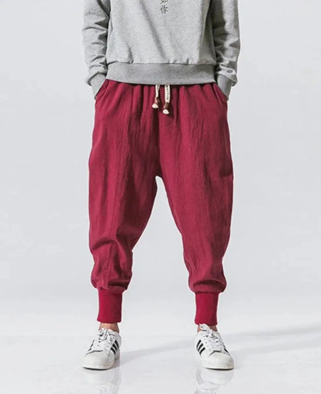 Katoenen Linnen Harem Broek Voor Heren, Baggy Joggers, Elastische Taillebroek | VIQA VIQA© NEDERLANDRood-2XL