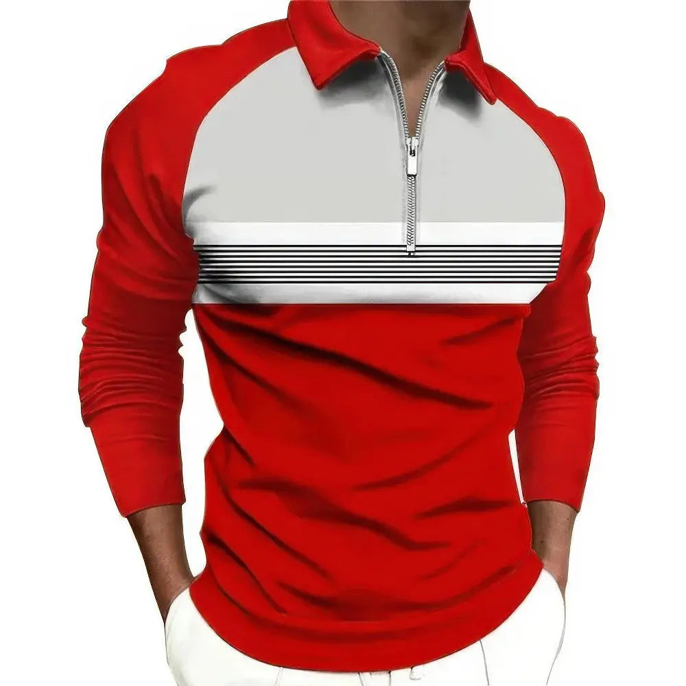 Heren Polo Lange Mouw Casual Shirt VIQA© NEDERLANDRood-Met-Witte-Strepen-Stijl-2-5XL