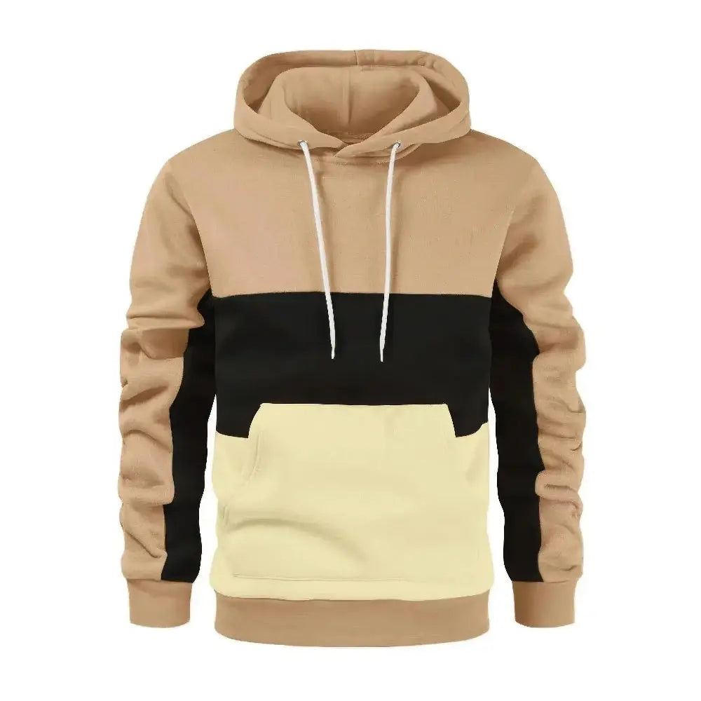 Heren Casual Fleece Patchwork Trui Met Capuchon VIQA© NEDERLANDBeige-Zwart-3XL