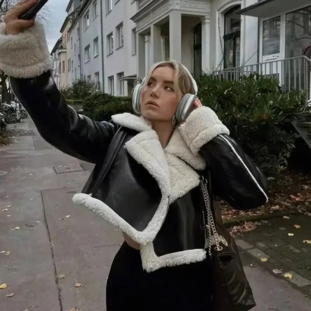 Dames Bijgesneden Leren Bomberjack Met Bont VIQA© NEDERLAND