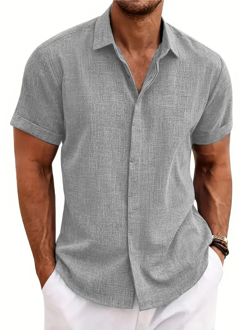 Heren Casual Strandshirt Met Korte Mouwen VIQA© NEDERLANDLichtgrijs-3XL