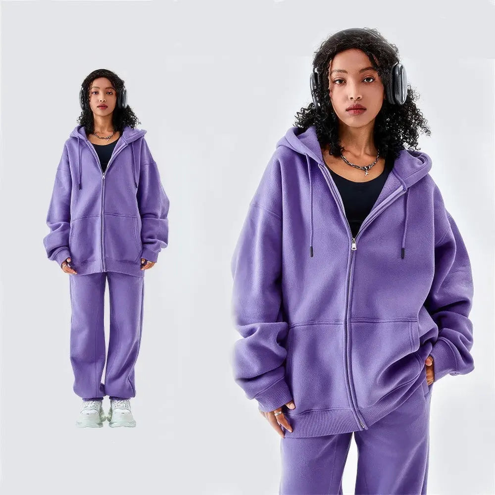 Dames Fleece Casual Hoodie Met Rits VIQA© NEDERLANDPaars-XXL