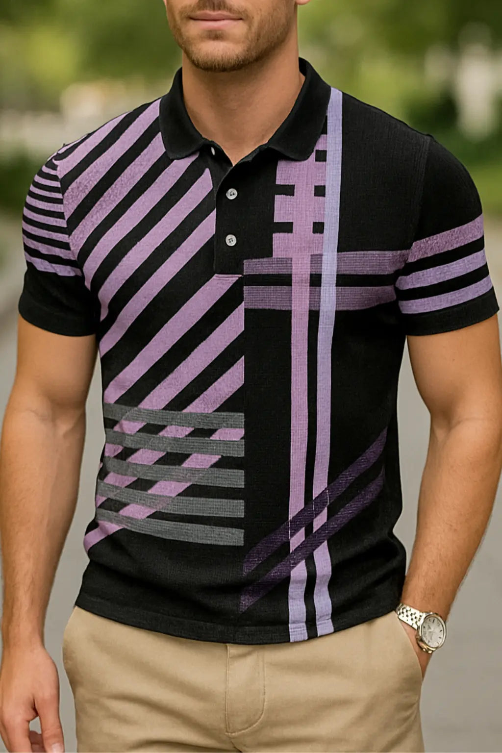 Heren Polo Shirt Met Korte Mouwen, Zomer Casual Sneldrogende Pullover Top, Mode Kleding | VIQA VIQA© NEDERLANDZwart-Paars / 2XL