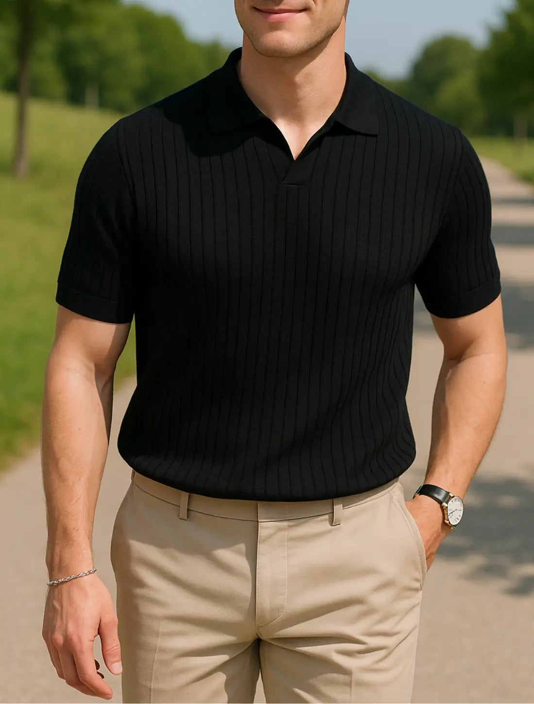 Heren Zomer Poloshirt, Effen Keur Gebreide Korte Mouwen Top, Casual Veelzijdige Mode T-shirt | VIQA VIQA© NEDERLANDZwart / 2XL