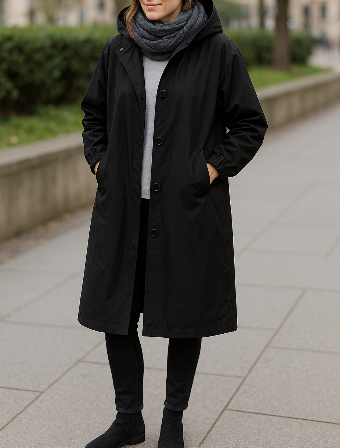 Lange Trenchcoat Voor Dames, Effen Gekleurde Windjack Met Capuchon, Elegante Losse Regenjas VIQA VIQA© NEDERLAND