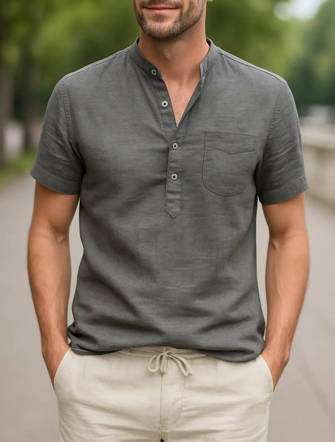 Heren T-shirt Van Katoen En Linnen, Casual T-shirt Met Korte Mouwen Voor De Zomer, Lichtgewicht En Ademend | VIQA VIQA© NEDERLANDGrijs-2XL