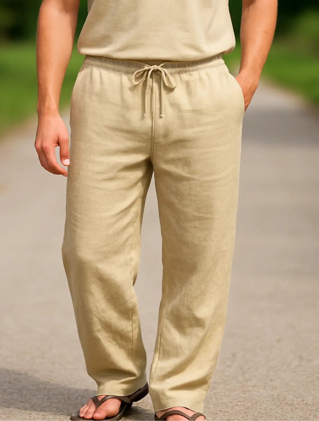 Heren Zomerbroek, Ademende Losse Rechte Broek, Casual Effen Kleur Streetwear | VIQA VIQA© NEDERLANDKaki / 2XL