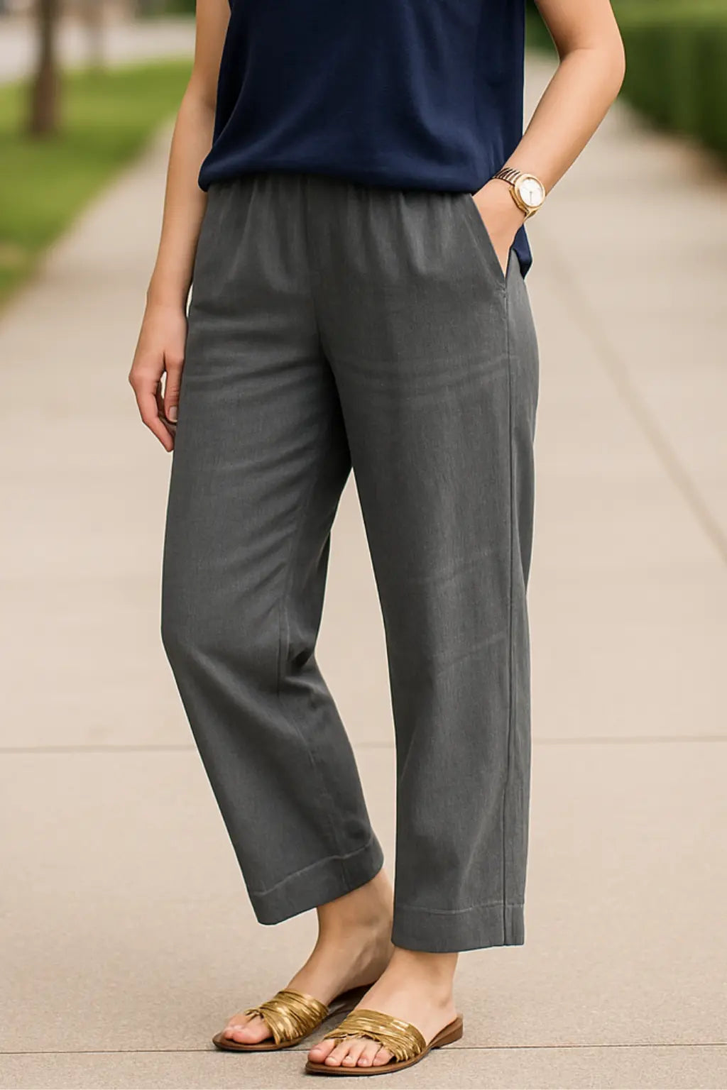 Dames Katoenen Linnen Broek, Losse Broek Met Zakken, Casual Zomerbroek | VIQA VIQA© NEDERLANDGrijs / 2XL