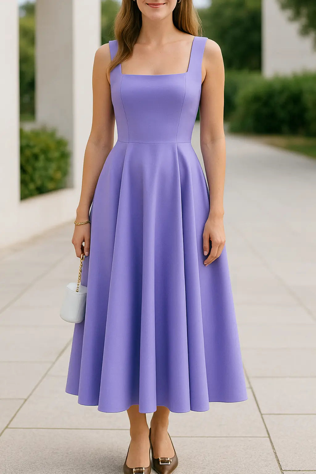 Dames Mouwloze A-Line Jurk, Vierkante Hals Hoge Taille Zomerfeest Cocktail Jurk | VIQA VIQA© NEDERLANDPaars / 2XL