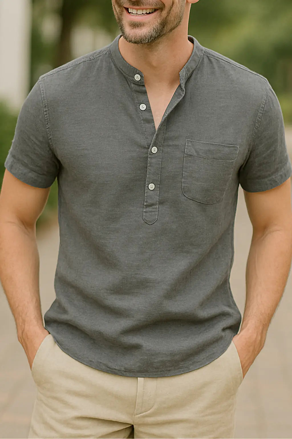 Heren Zomer Linnen T-Shirt, Korte Mouw Ademend Casual Shirt, Lichtgewicht Dagelijks Dragen | VIQA VIQA© NEDERLANDGrijs / 2XL