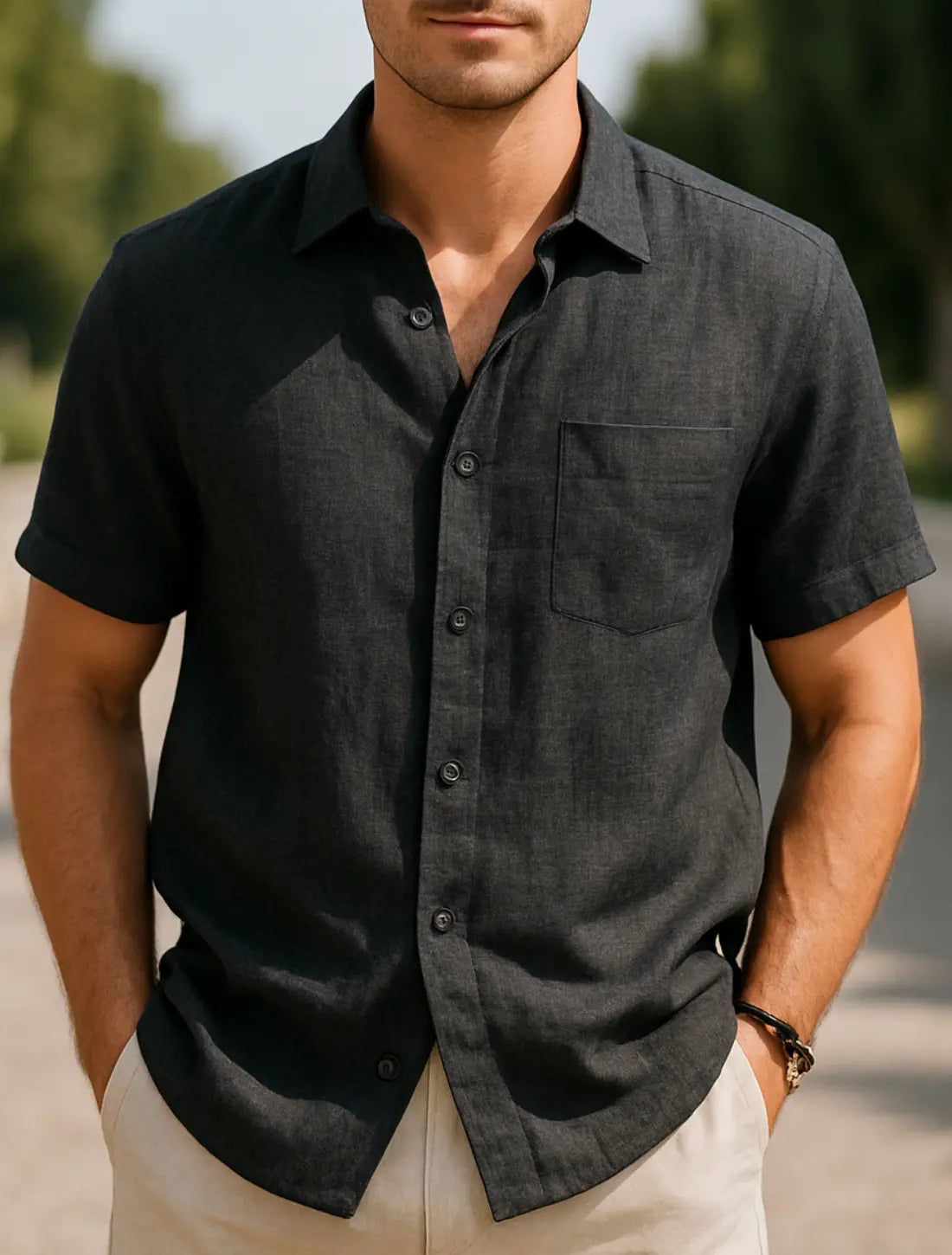 Heren Shirt Met Korte Mouwen, Zomerse Casual Strandkleding, Effen Kleur Gedraaide Kraag | VIQA VIQA© NEDERLANDGrijs / 2XL