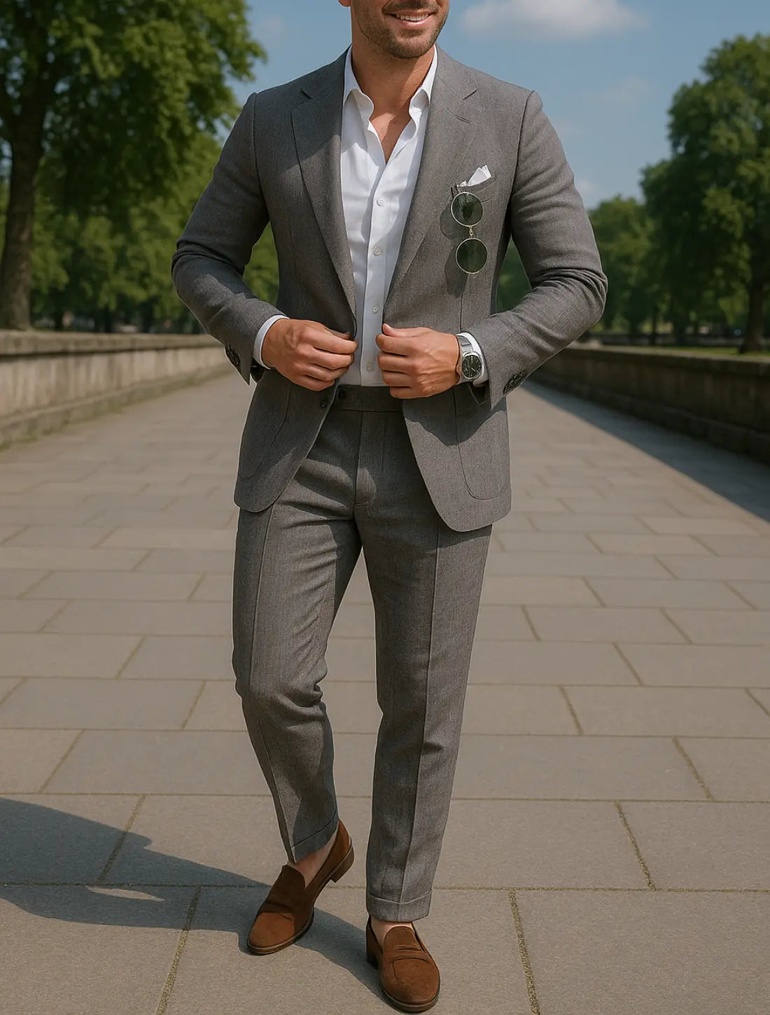 Linnen Herenset, Zomerdelige Tweedelige Blazer En broek, Casual Zakelijk Enkelknoops Kostuum | VIQA VIQA© NEDERLANDGrijs / 2XL