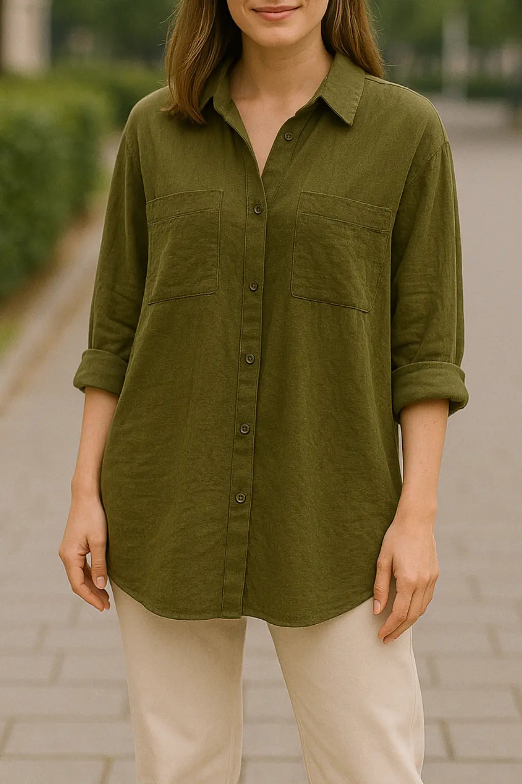Dames Lange Mouw Shirt, Turn Down Kraag Stevige Blouse, Single Breasted Mid Lengte Top | VIQA VIQA© NEDERLANDGeel / 2XL