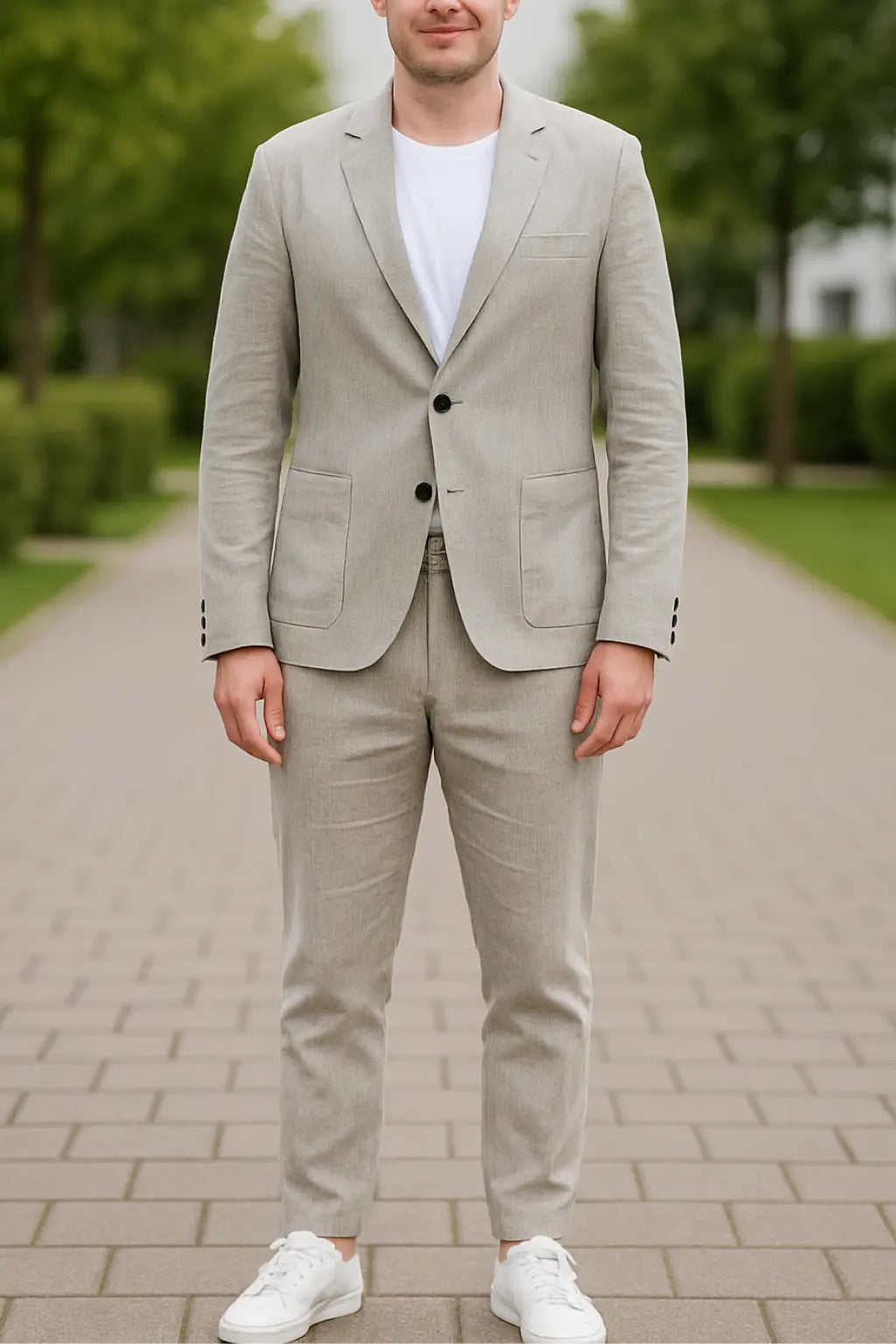 Zomerpak Voor Heren, Slim Pasvorm Blazer En Pantalon, 2-Delige Set, Lichtgewicht Zakelijke Kleding | VIQA VIQA© NEDERLANDGrijs / 2XL